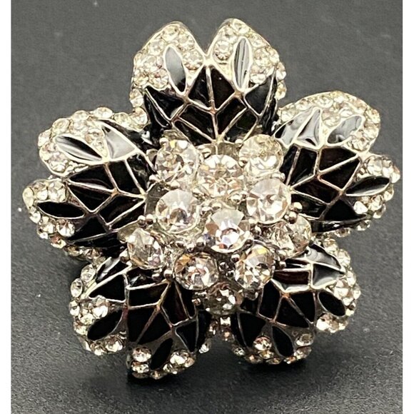 Lot of 4 Stretch Rings Faux Gemstones Pearls  Rhinestone Flower Silver Tone Boho - Picture 7 of 9